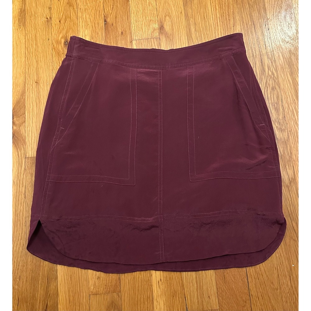 Madewell Silk Mini Skirt Burgundy Wine Red E9440 Small Pocketed Curved Hem